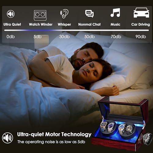 ANWBROAD Watch Winders For Automatic Watche, Automatic Watch Winder Box With Led Light, Watch Turner For Automatic, 4 Watch Rotator And Super Quiet Motor And 4 Rotation Mode, UJWW011Y