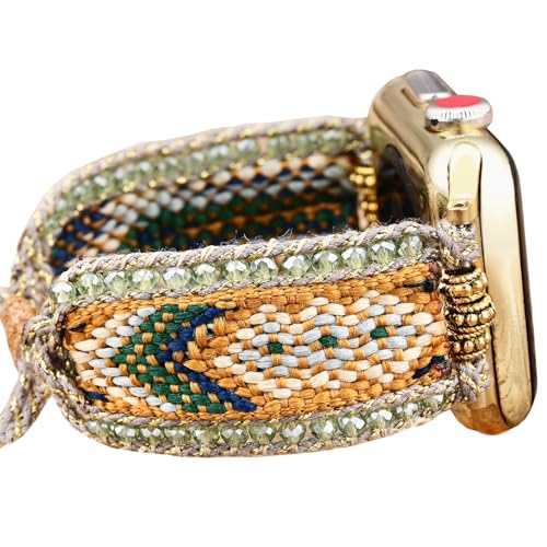 Braided Western Boho Nylon Band Compatible with Apple Watch Bands 38mm 40mm 41mm 42mm 44mm 45mm 49mm, Women Adjustable Bracelet Beaded Bohemian Strap for iWatch Series 9 8 SE Ultra 7 6 5 4 3 2 1 (38mm/40mm/41mm, Boho Green Orange)