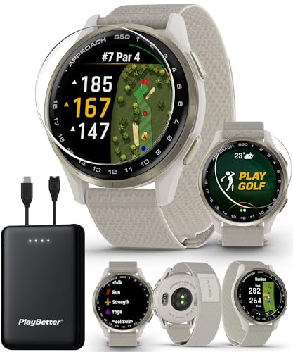 Garmin Approach S50 (Cream Gold/Ivory) Golf GPS Watch PlayBetter Bundle