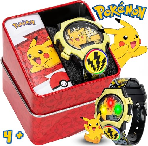 Pokémon Kids Watch – Pikachu Dial, Comfy Strap, Adjustable Fit, Flashing Lights – Pokémon Watch for Boys & Girls– 5.5" to 8"