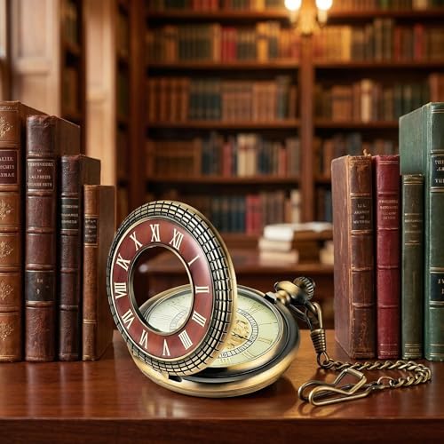 MJSCPHBJK Vintage Pocket Watch for Men Roman Numerals Scale Quartz Pocket Watches with Chain for Xmas Fathers Day Gift