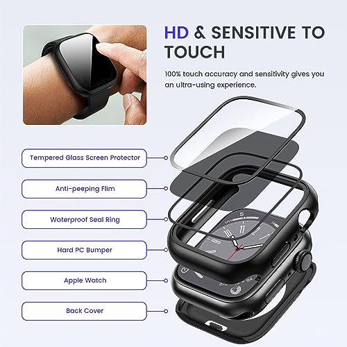 Goton Privacy Waterproof Case Compatible for Apple Watch Screen Protector 40mm Series 6/5/4, SE 3/2/1, Anti Spy Face Cover Back Bumper for iWatch Accessories