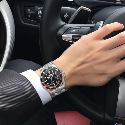MASTOPMen’s Automatic Mechanical Watches Business Stainless Steel Band Waterproof Military Luminous Classic Analog Dress Wrist Watch for Men,Auto Date