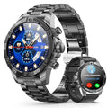 OHUGNA Men's Smart Watch Round HD 1.53" Gold Blue Smart Watches for Men, Multiple Sports Modes, Bluetooth Voice Call. Available for iOS and Android (Black Steel)