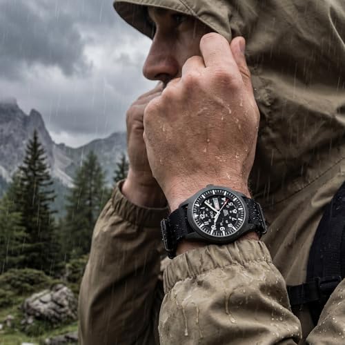 Infantry MDC Mens Military Watch, Stealth Black Tactical Field Watch for Men, 12/24H Military Time Analog Watch with Day Date, Waterproof Work Watch with Black Nylon