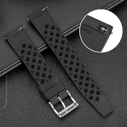 TACTICAL FROG FKM Rubber Watch Strap Fast-Release Tropical Fluororubber 20mm Rubber Watch Band, Soft Breathable Universal Replacement for Men Women Stainless Steel Buckle