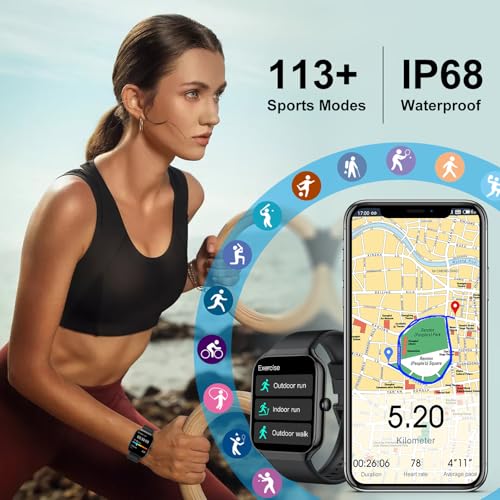 Smart Watch,1.96"HD Smartwatch for Men Women (Answer/Make Call), 2026 Fitness Activity with Heart Rate/Sleep Monitor/Step Counter, IP68 Waterproof, 113+ Sport Modes Running Watch for Android iOS Black
