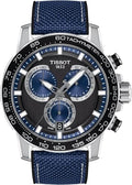 Tissot Mens Supersport Chrono 316L Stainless Steel case Swiss Quartz Watch, Blue, Black, Textile, 22 (T1256171705103)