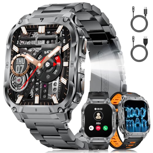 LIGE Military Smart Watch for Men(3 Bands),1000mAh/2 HD Large Screen Smartwatch, Flashlight/110+ Sports Modes, Fitness Tracker Watch for Android iOS,Black