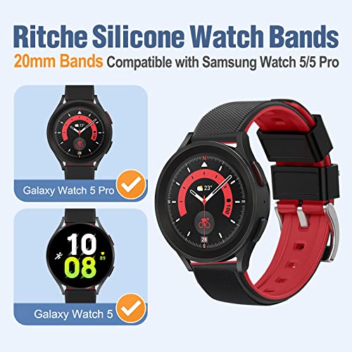 Ritche Christmas Gift 20mm Silicone Watch Band, Compatible with Samsung Galaxy Watch 4/5/ 5 Pro, 40mm/ 45mm Black Quick Release Rubber Watch Bands for Men Women, White Elephant Gifts, Stocking Stuffers for Men