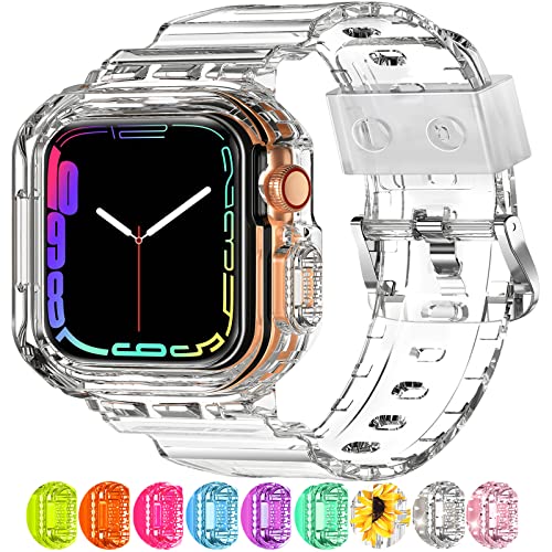 XYF Compatible for Crystal Clear Apple Watch Bands, 45mm 44mm Bumper Case for Men Women Jelly Sport Cover Strap for iWatch Ultra 3 2 Series 11 10 9 8 7 SE 6 5 4 3 (CrystalClear, 44/45)