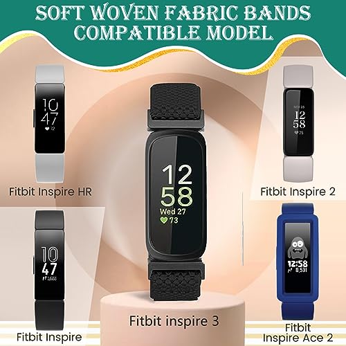 Huamanlou Adjustable Elastic Nylon Sport Bands Compatible with Fitbit Inspire 3/Inspire 2/Inspire/Inspire HR/Ace 2/Ace 3, Soft Loop Stretchy Straps Replacement Wristbands for Fitbit Inspire Women Men