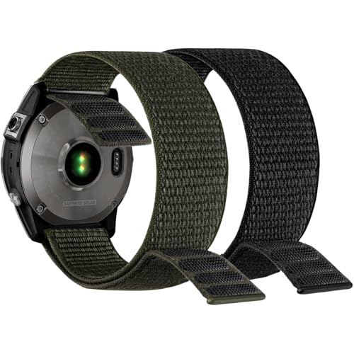Abanen Hook and Loop Quick Dry Watch Band for Fenix 7X / 6X / 5X, 26mm Woven Nylon Ultralight Sport Wristband Strap for Garmin Fenix 6X Pro/Sapphire, 5X Plus, Enduro (Black Green)