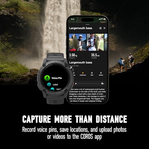 COROS Nomad GPS Outdoor Watch, 22-Day Battery Life, Fishing- Ash