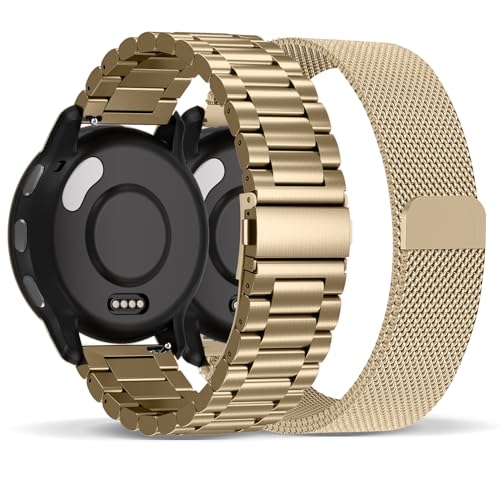 Compatible with Garmin Vivoactive 5 Watch Band/Vivoactive 6/3, 20mm Stainless Steel 2 Pack Metal and Mesh Bracelet Strap Wristband for Forerunner 165/55/245/570-42mm/Venu/Venu Sq Women Men Accessory