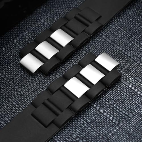 Cirtrar Black Rubber Silicone Watch Band Compatible with Must De Cartier 21 Century Chronograph Quartz