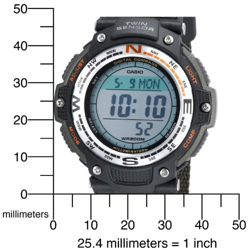 Casio SGW100 Series | Digital Watch & Compass | Green/Fabric Strap | 200M WR | 100 SEC Stopwatch | Twin Sensor for Direction & Temperature | Low Temp Resistant | Auto Calendar | Multi Alarm