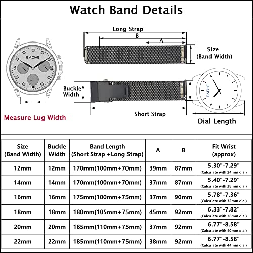 EACHE Stainless Steel Mesh Watch Band 20mm for Men Women Quick Release Adjustable Mesh Watch Straps Silver