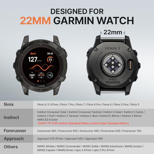 Bandletic Compatible with Garmin Fenix 8 47mm 7 6 Pro 5 Plus Watch Band, Rugged Tactical Nylon Strap for Instinct 3 2, Quick Fit 22mm Watch Bands for Forerunner 970/965/955/945/Approach S62/S60/Epix 2