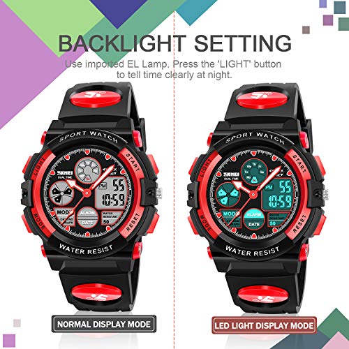 ATIMO Kids Sport Watch, 50M Water Resistant, Dual Time, Alarm, Stopwatch, LED Light, Calendar, Shock Resistant, Polyurethane Band