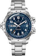 Hamilton Khaki Aviation Automatic Men's Watch, 45mm Stainless Steel Case, Swiss Made, Blue Dial Analog Wrist Watch for Men, 100m Waterproof, Sapphire Crystal, 3-Hand Movement, Stainless Steel Strap