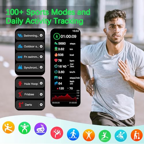 Military Smart Watch for Men with Call Function,Fitness Smartwatch for Android Phones and iPhone,Waterproof Fitness Tracker with Blood Oxygen/Heart Rate/Sleep/100+ Sport Modes, Watches for Men