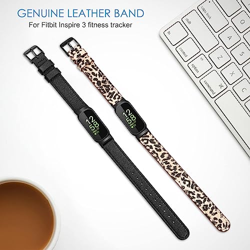 Fintie Bands Compatible with Fitbit Inspire 3 2 1 HR, Soft Genuine Leather Replacement Strap Wrist Band, Black