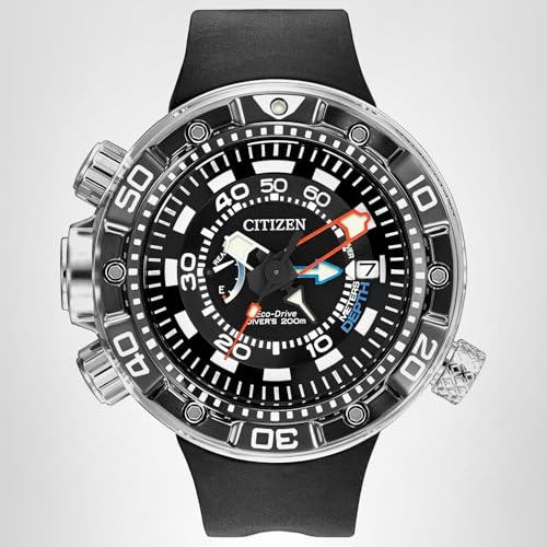 Citizen Men's Eco-Drive Promaster Sea Aqualand Depth Meter Watch in Stainless Steel with Black Polyurethane strap, Black Dial (Model: BN2029-01E)