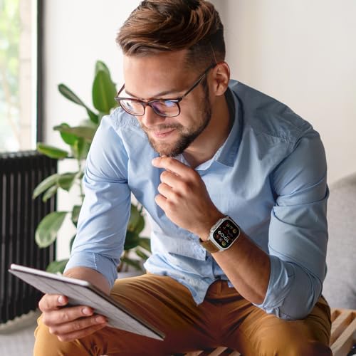 UUPWPOKT Leather Band Compatible with Apple Watch Ultra 3/2/1 Band 49mm 46mm 45mm 44mm 42mm Men, Genuine Leather Strap for iWatch Ultra Series 11 10 9 8 7 6 5 4 3 2 1 SE 3/2/1, Retro Brown/Titanium