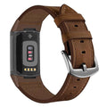 Genuine Leather Bands Compatible for Fitbit Charge 6/ Charge 5 Bands, Classic Replacement Accessories Strap Genuine Leather Wristbands Metal Women Men Retro Walnut