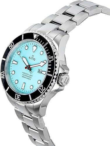 RATIO FreeDiver Sapphire Crystal Women's Diver Watch Japanese Automatic Movement Dive Watch 200m Water Resistant Diving Watch (Ice Blue)