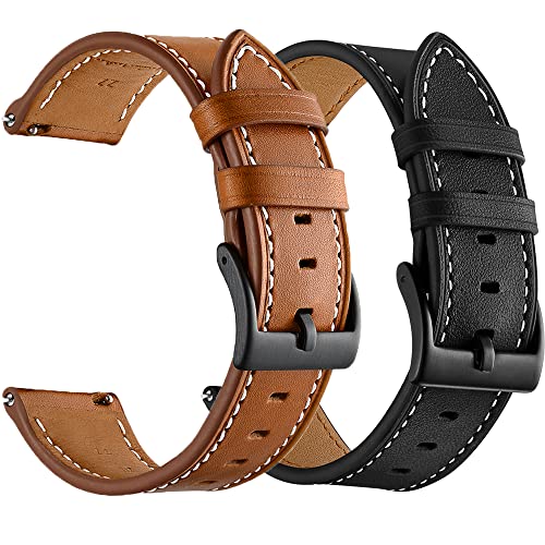 Olytop Quick Release Leather Watch Band - Choice of Width -20mm 22mm Watch Bands, Top Layer Cowhide Leather Watch Straps Replacement Wristband for Men Women, Black+Brown
