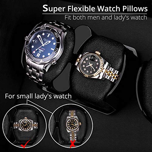 TRIPLE TREE Watch Winder, for Rolex Automatic Watches with Soft and Flexible Watch Pillows, Wooden Shell, Powered by Japanese Motor, with Built-in Blue LED Illuminated