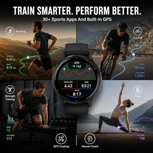 Garmin Venu 3 GPS Smartwatch, 45mm Black, Fitness Tracker with 14-Day Battery & Sleep Coach - Includes Premium Charging Stand, Extra Power Cable & Port Protector Plugs (Renewed)