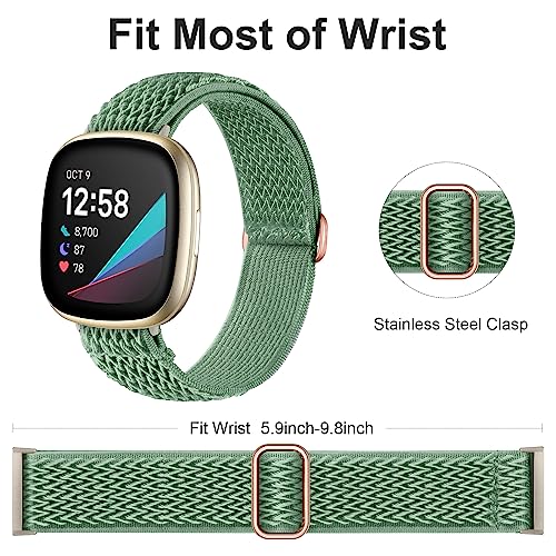 Ouwegaga Elastic Band Compatible with Fitbit Versa 4 Bands/Sense 2/Sense/Versa 3 Bands for Women Men, Adjustable Stretchy Nylon Solo Loop Sport Strap Compatible with Fitbit Smartwatch, 6 Packs