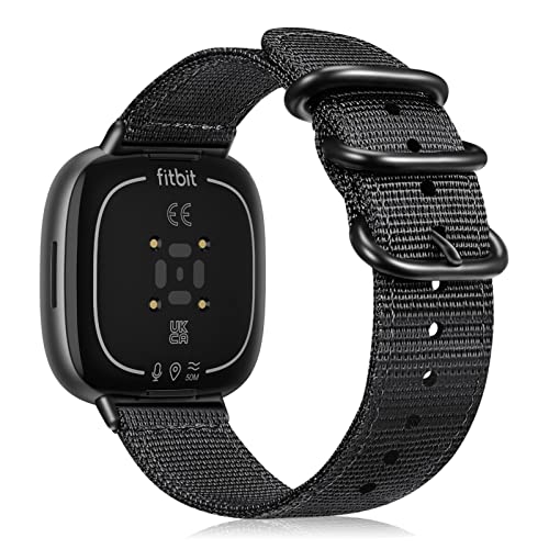 FINTIE Band Compatible with Fitbit Versa 4 3 / Sense 2 1, Soft Woven Nylon Sport Replacement Strap Wrist Bands (Black)