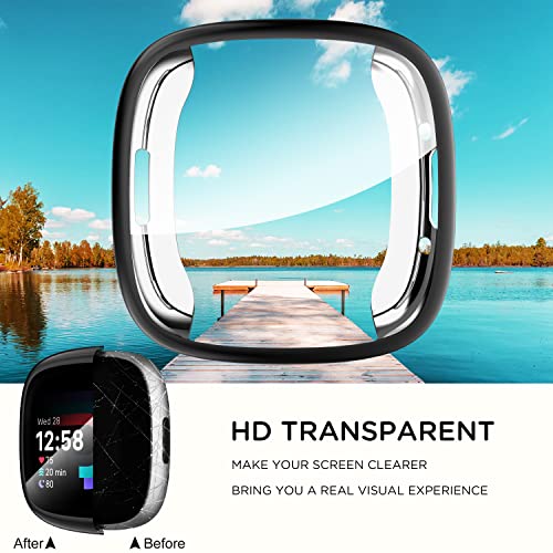 Suoman [4-Pack] for Fitbit Sense 2 /Versa 4 Screen Protector Case, Full Around Electroplate Soft TPU Bumper Around Protective Case Cover for Fitbit Sense 2/Versa 4 Smartwatch(Black+Black+Black+Black)