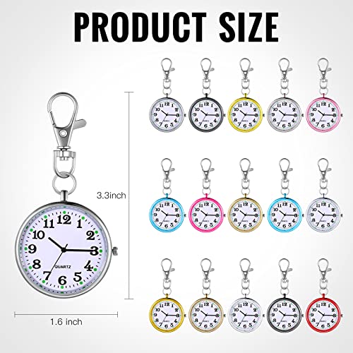 Outus 15 Pieces Quartz Nurse Pocket Watch Round Doctor Brooch with Key Buckle Hanging Nurse Watch Clip on Doctors(Multicolour)