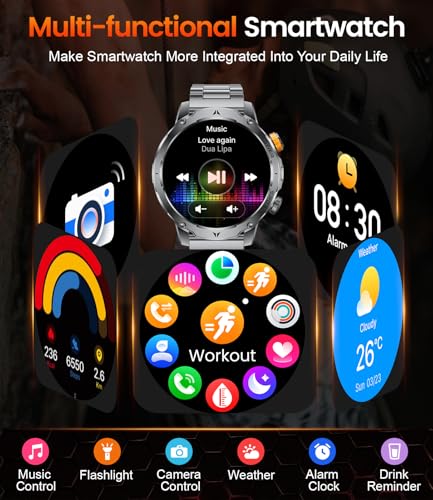 LIGE Military Smart Watches for Men(3 Bands),1000mAh Battery/1.7" HD Large Screen Smartwatch, Flashlight/120+ Sports Modes/Sleep Monitor, 5ATM Waterproof Fitness Tracker Watch for Android iOS,Black