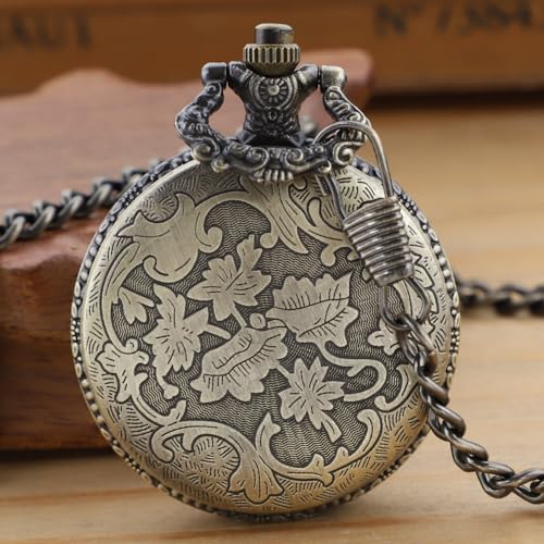 Realpoo Bronze Hollowed Out Horse Quartz Men's Pocket Watch, Arabic Numeral Dial with Chain Pocket Watch for Men