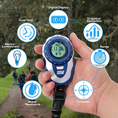Multifunction Sports Training Handheld Watch - Smart Classic Running Digital Fitness Gear Tracker w/Heart Rate Monitor, Timer, Alarm, Chronograph Mode - Men and Women - Pyle PSHTM24.5 (Blue)