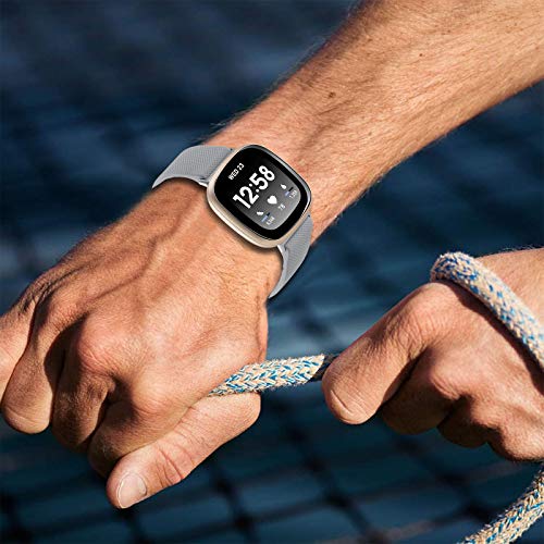 3-Pack Sport Bands Compatible with Fitbit Versa 4/Versa 3/Sense 2/Sense Band, Classic Soft Silicone Replacement Wristband Strap Accessories for Women Men(Black/Midnight Blue/Gray)