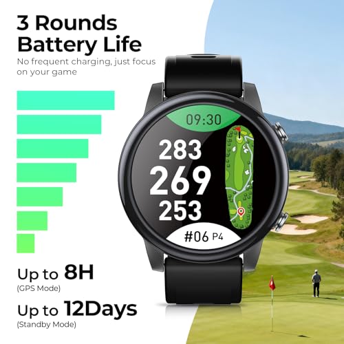 SILLAID Golf GPS Watch, 1.43" AMOLED Touchscreen Display, Lightweight Golf Watch with 40,000+ Preload Courses, Green View, Slope Mode, 6 Hazard Distances, App Sync, Golf Watches for Men