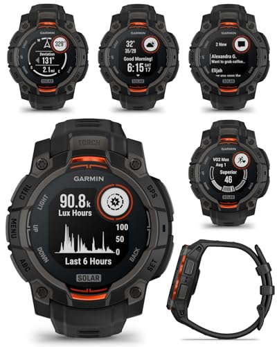 Wearable4U Garmin Instinct 3 Solar 45 mm, Rugged Outdoor GPS Smartwatch, Metal-Reinforced Bezel, Built-in Flashlight, Up to 28 Days of Battery Life, Black with Black Band Bundle