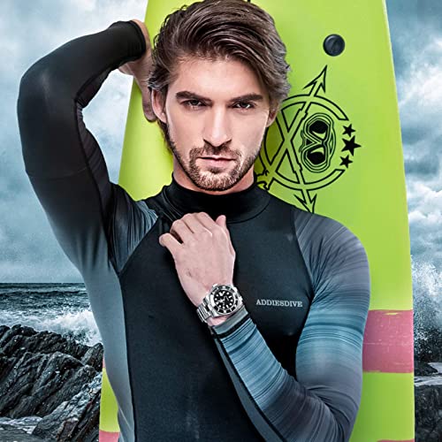 ADDIESDIVE Quartz Divers Watch for Men Diver 200 M Black Dial Luminous Stainless Steel Strap