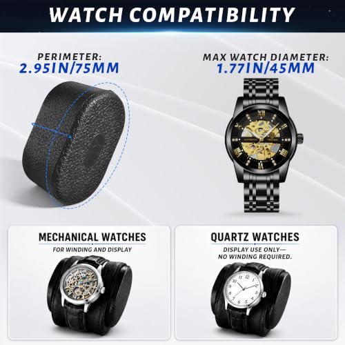 Lieinw Automatic Watch Winder for Rolex and Auto Watches, Leather Double Winding Watch Box + 6 Storage Slots with Japanese Quiet Motor & Blue LED, Rotating Watch Case Used for Storage, Display & Gifts