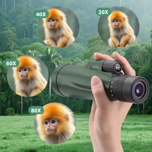 Monocular Telescope 80x100, Wide Field HD Monoculars for Adults with Tripod & Phone Adapter, Perfect for Bird Watching, Hunting, Hiking & Outdoor Activities -Green