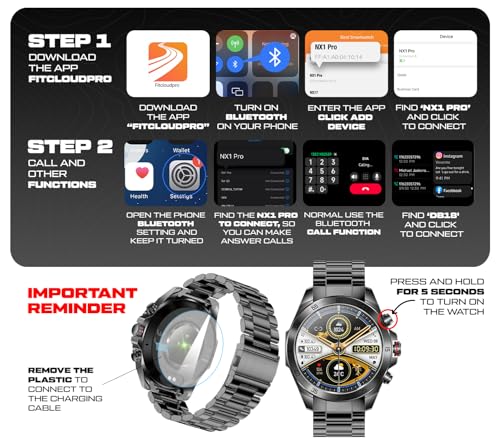 ALPHAGEAR Commander Smartwatch for Men, Tactical Military Smart Watch, 12-Day Battery, AMOLED Display, Bluetooth Calling, IP68 Water Resistant, Stainless Steel, for Android iPhone, Dark Gray