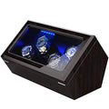 INCLAKE High End Watch Winder for 4 Watches with Soft Flexible Watch Pillows, Blue Led Light, Open and Shut Down Featured, Pine Bark Pattern