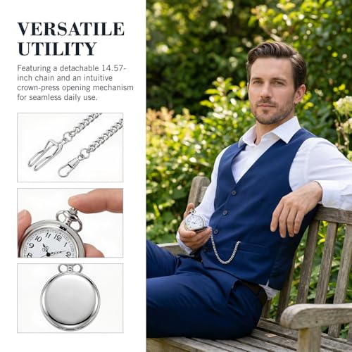 LYMFHCH Smooth Vintage Pocket Watch with Chain, Arabic Numerals Scale Mens Watch Christmas Graduation Birthday Gifts Fathers Day